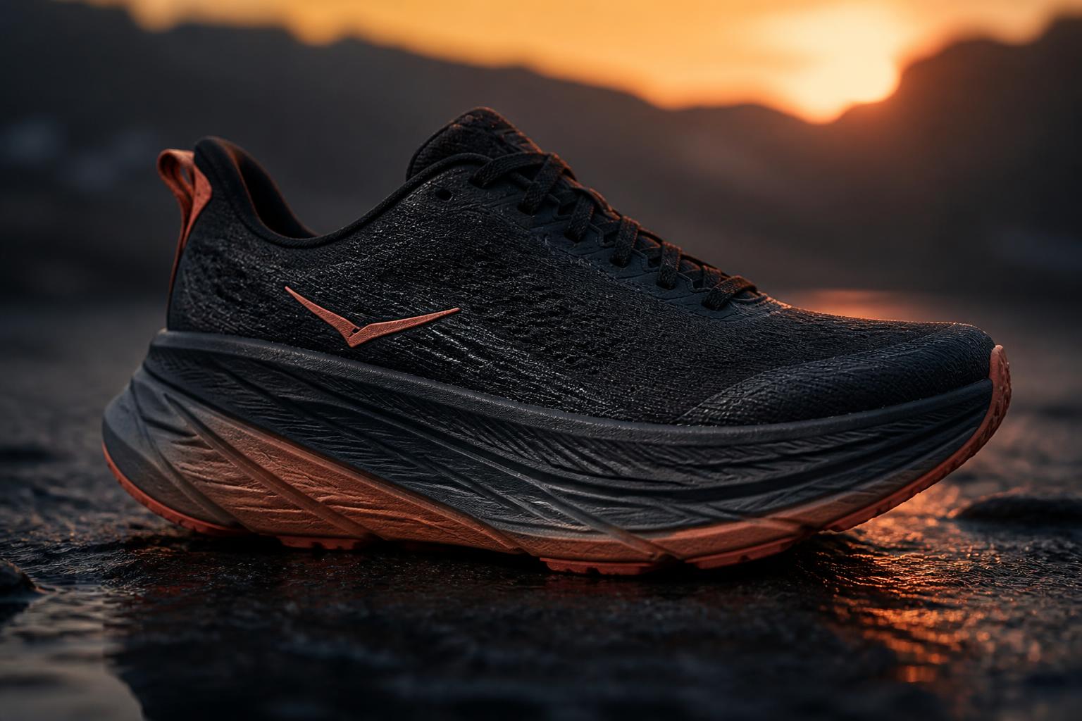 Tênis Hoka de corrida ao amanhecer